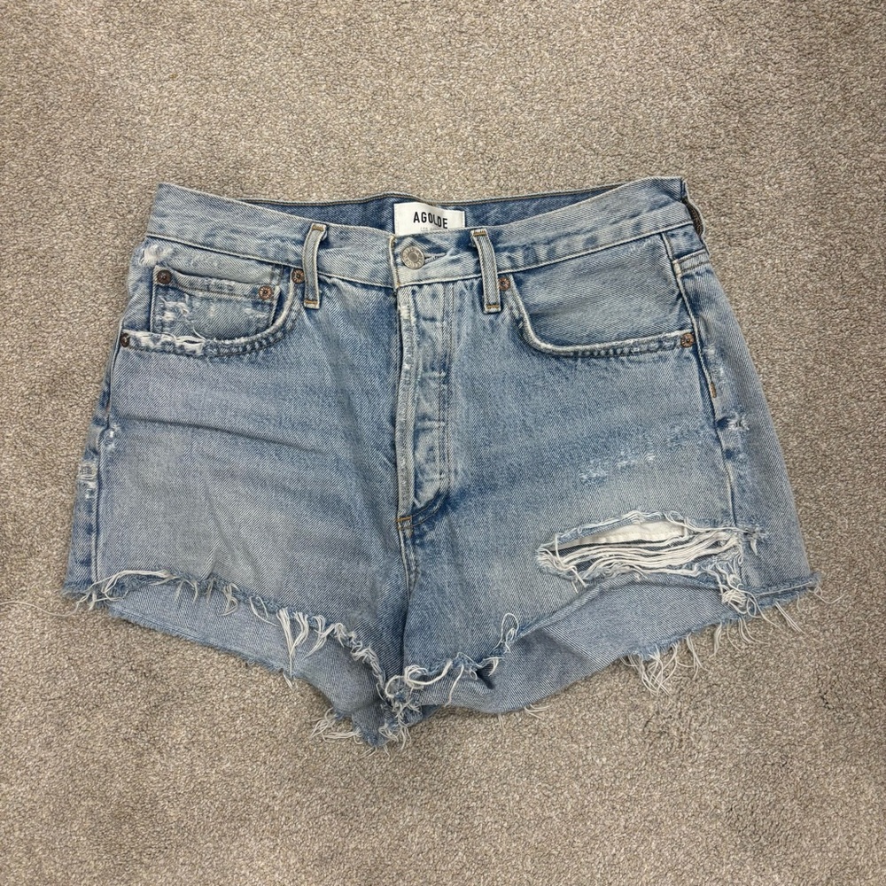 Agolde Blue Jean Shorts Distressed High-Waisted